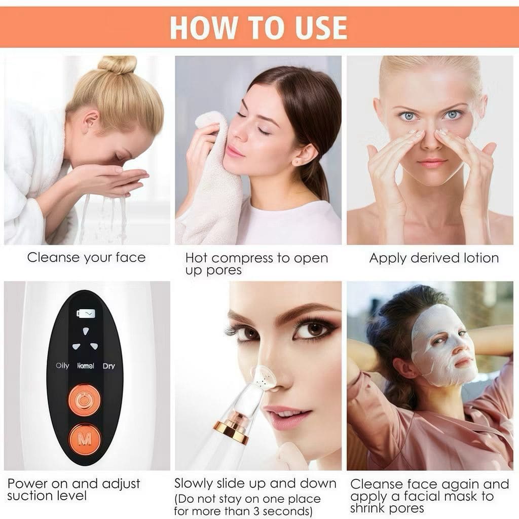 Removedor de Cravos e Espinhas Cleaning, Sugador, Poros, Acne, Sucção, USB Recarregável